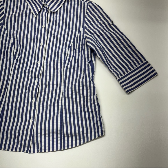 Lafayette 148 Striped Three Quarter Sleeve Button Down Shirt Womens Size 10 - Picture 3 of 10
